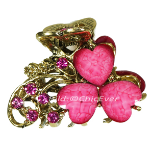 Haargreifer Herzen Haarklammer Metall Strass 3x2cm rosa gold 5696d